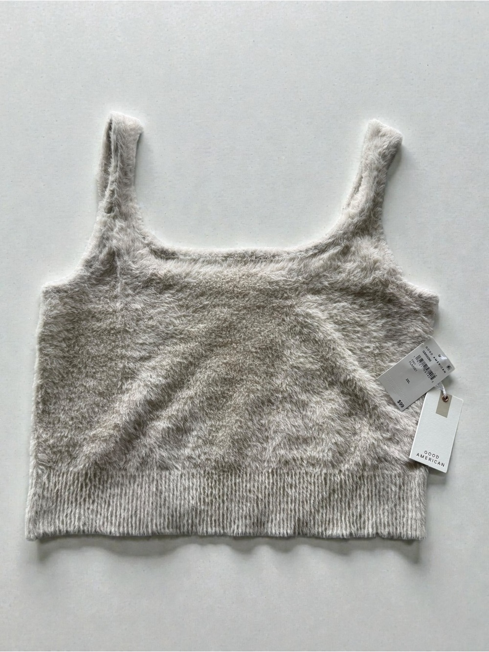 Good American Fuzzy Knit Tank Top Flax Beige Square Neck GSK0290 Womens 2XL NWT